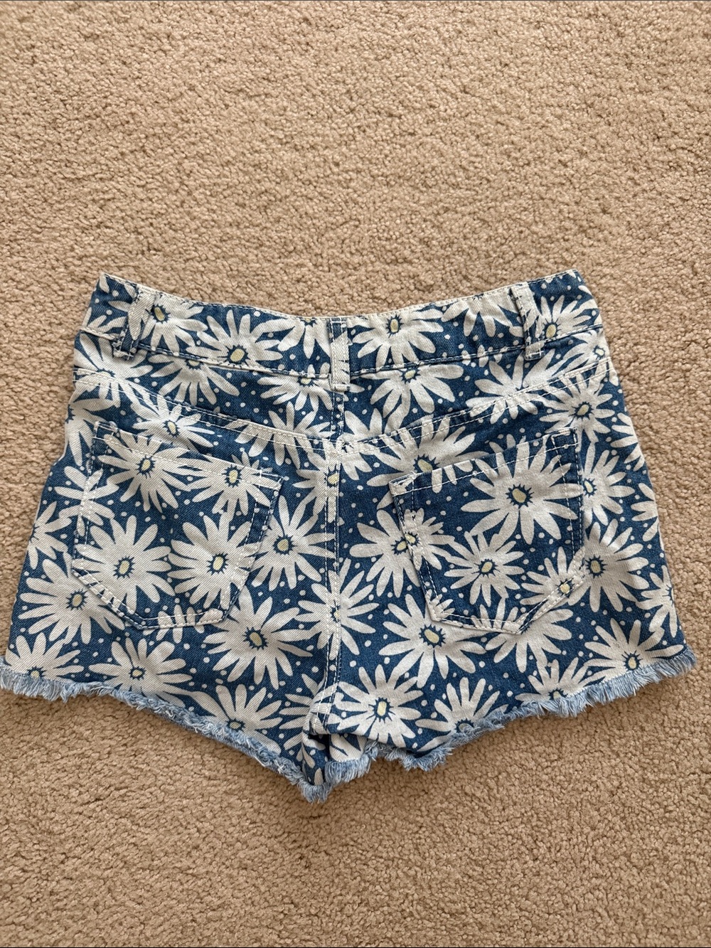 Daisy Print Denim Shorts - Blue